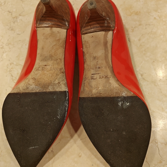 Jimmy Choo Red/Orange Patent Kitten Heels - Size 37 EU (6.5 US) - Picture 2 of 12